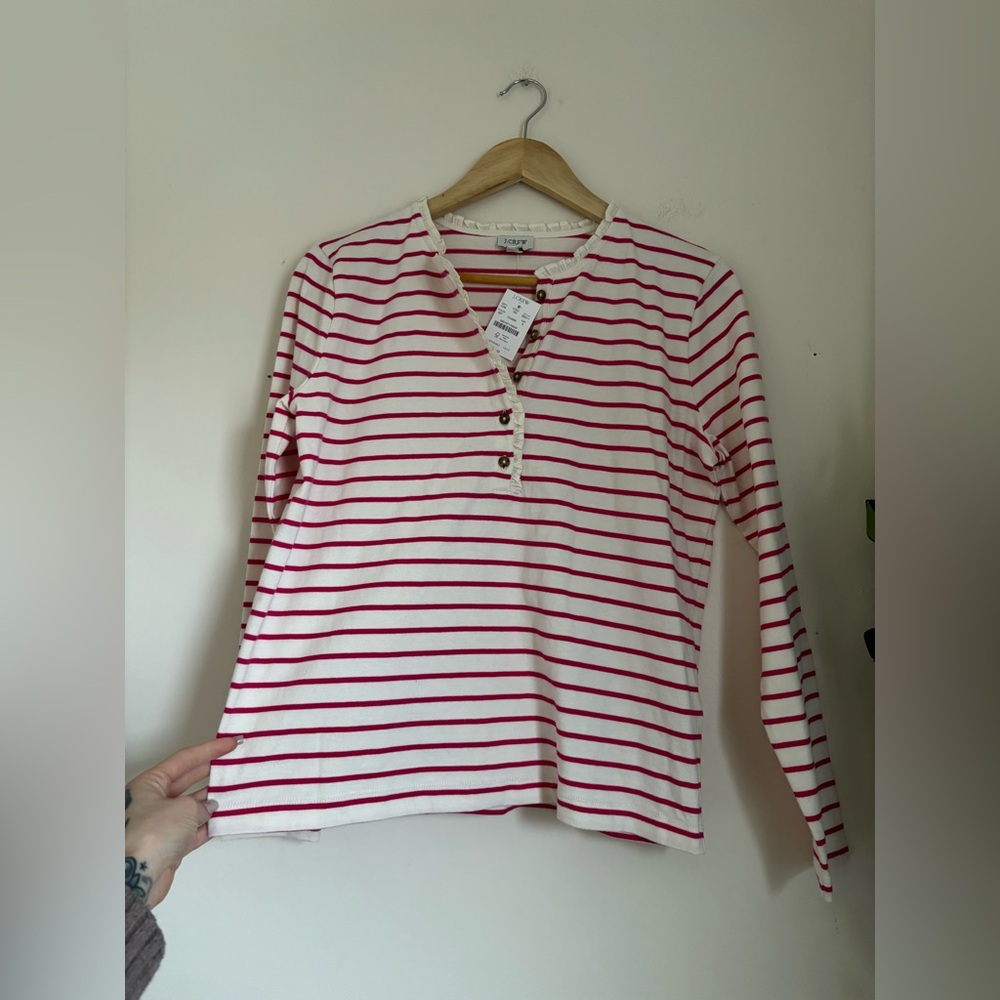J Crew Striped Ruffle-Collar Henley - Picture 4 of 8